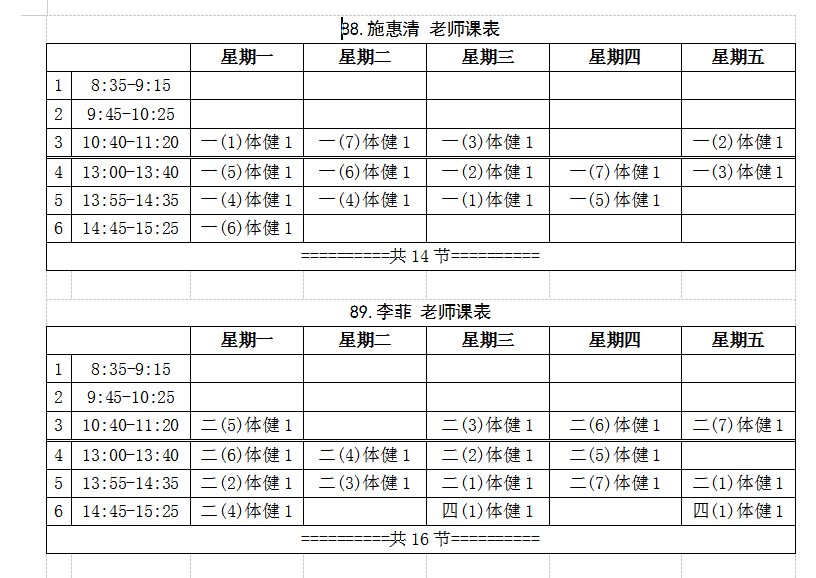 胥江实验小学2022~2023学年体育总课表及体育教师任课表公示